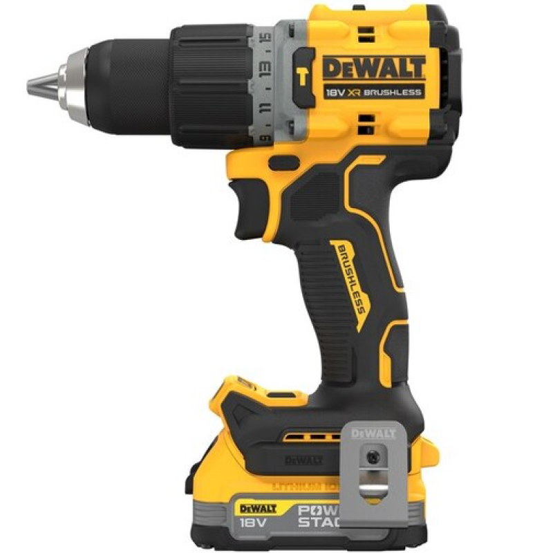 Masina de gaurit si insurubat DeWALT DCD800E2T, 90 Nm, mandrina rapida, cu 2 acumulatori POWERSTACK Li-Ion 18V, 1.7Ah, cutie transport