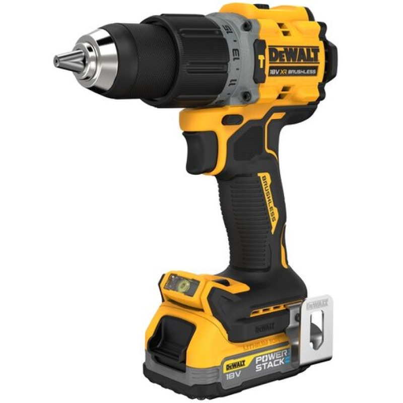 Masina de gaurit si insurubat DeWALT DCD800E2T, 90 Nm, mandrina rapida, cu 2 acumulatori POWERSTACK Li-Ion 18V, 1.7Ah, cutie transport