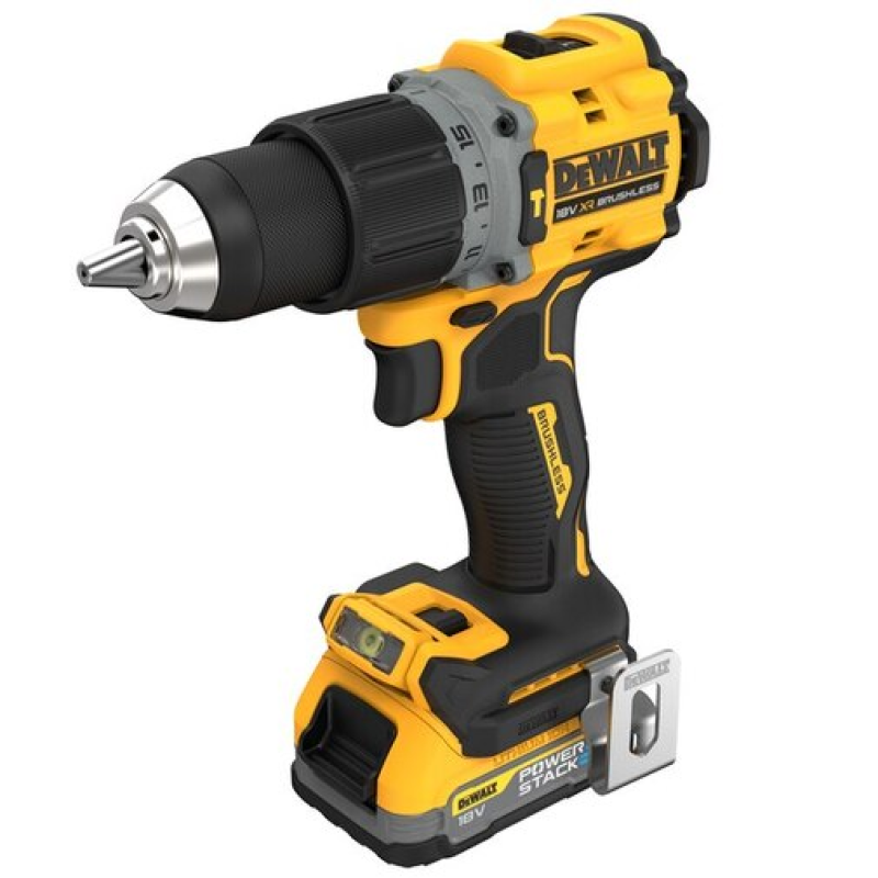 Masina de gaurit si insurubat DeWALT DCD800E2T, 90 Nm, mandrina rapida, cu 2 acumulatori POWERSTACK Li-Ion 18V, 1.7Ah, cutie transport