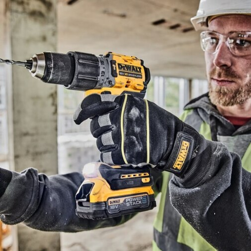 Masina de gaurit si insurubat DeWALT DCD800E2T, 90 Nm, mandrina rapida, cu 2 acumulatori POWERSTACK Li-Ion 18V, 1.7Ah, cutie transport