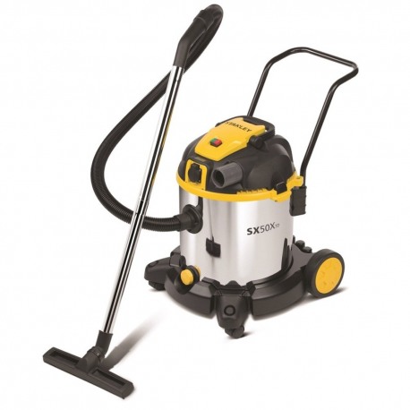 Aspirator umed/uscat STANLEY SXVC50 XTDE, 1600 W, 2460 l/min, volum rezervor 50 litri, cuva inox, 2 roti frontale pivotante