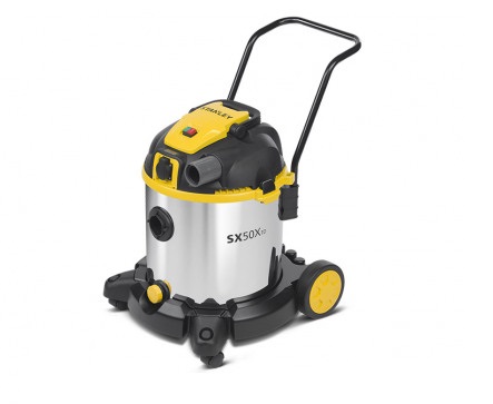 Aspirator umed/uscat STANLEY SXVC50 XTDE, 1600 W, 2460 l/min, volum rezervor 50 litri, cuva inox, 2 roti frontale pivotante
