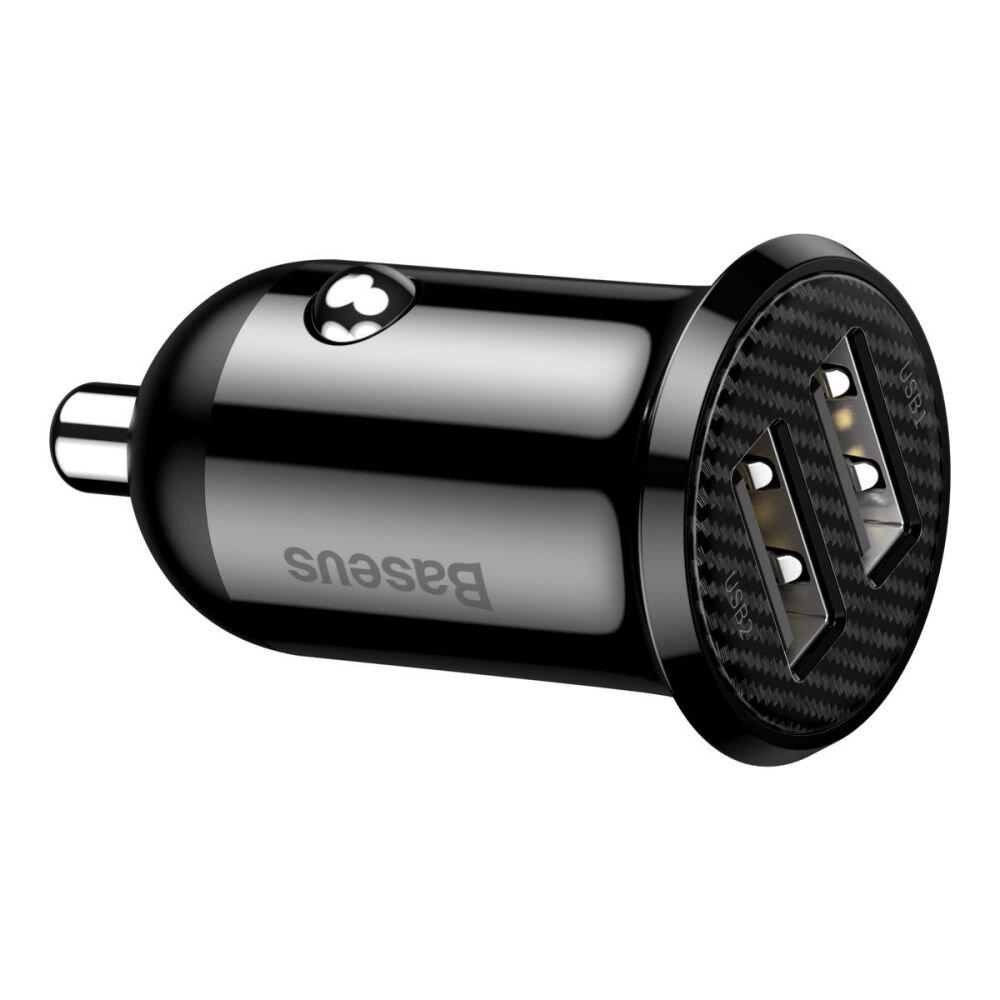 Incarcator auto BASEUS Grain Pro CCALLP-01, 2 x USB, 5 V, 2.4 A, negru