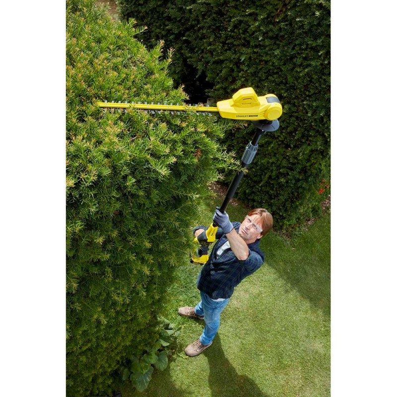 Trimmer pentru gard viu STANLEY FatMax V20 SFMCPH845M1, cap reglabil, lama 45 cm, inaltime maxima 3.4 m, acumulator 18 V, 4.0 Ah, incarcator rapid 2 A