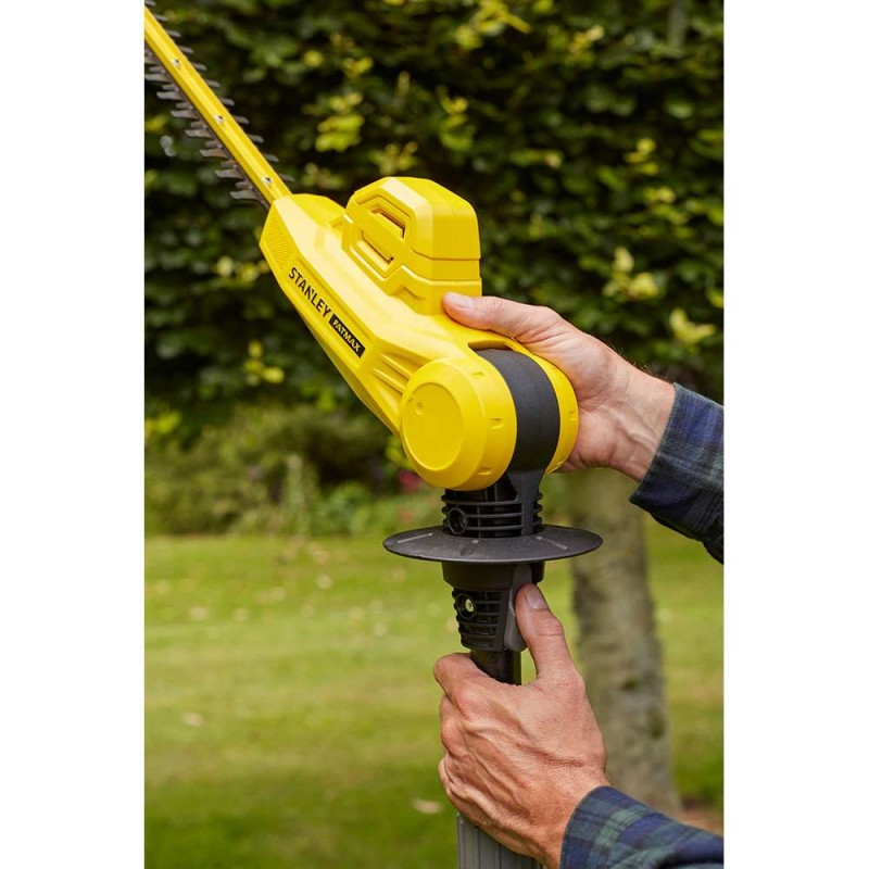 Trimmer pentru gard viu STANLEY FatMax V20 SFMCPH845M1, cap reglabil, lama 45 cm, inaltime maxima 3.4 m, acumulator 18 V, 4.0 Ah, incarcator rapid 2 A