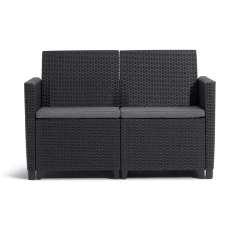 Set mobilier gradina KETER Claire 253084, canapea 2 locuri, 2 fotolii, masa patrata cu spatiu de depozitare, din polipropilena, grafit