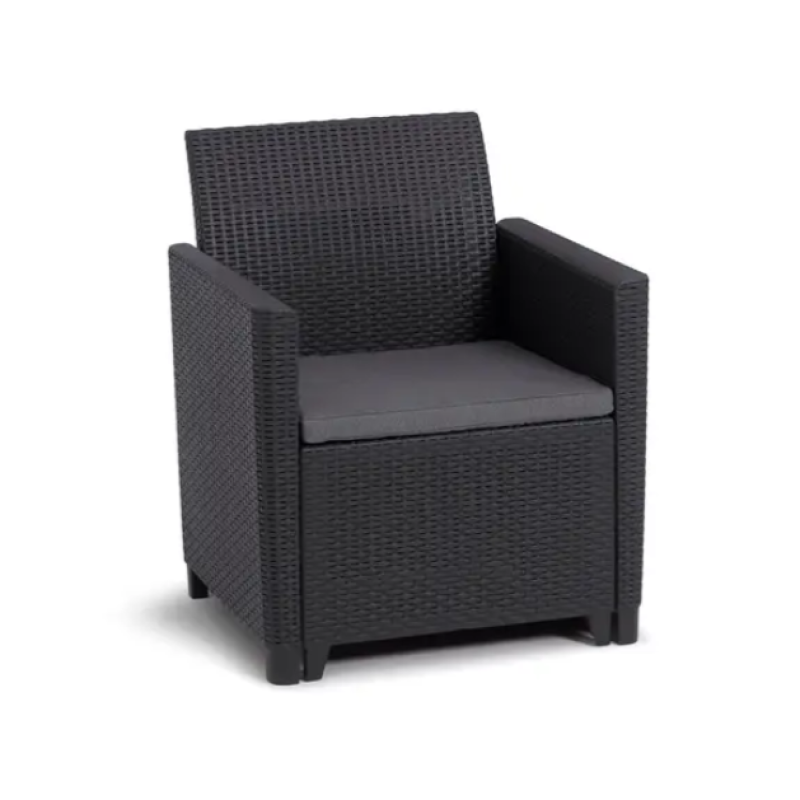 Set mobilier gradina KETER Claire 253084, canapea 2 locuri, 2 fotolii, masa patrata cu spatiu de depozitare, din polipropilena, grafit