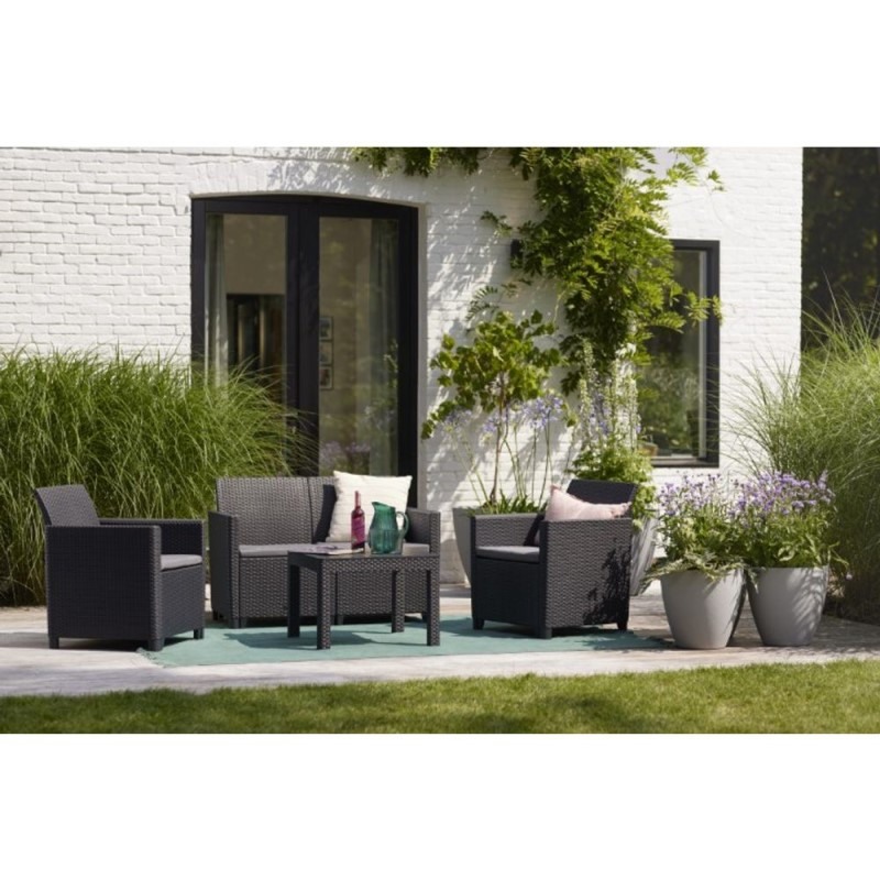 Set mobilier gradina KETER Claire 252643, canapea 2 locuri, 2 fotolii, masa patrata, din polipropilena, grafit