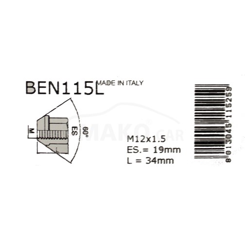 Set piulite antifurt roti SICUSTAR BEN115L, M12 x 1.50 x 34, negre, hexagon, cheie 17, otel zincat