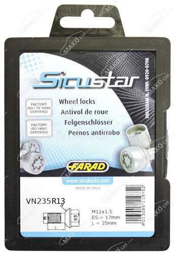 Set suruburi antifurt roti SICUSTAR VN235R13, M12 x 1.50 x 35, hexagon, cheie 17, otel zincat, pentru Skoda, Volkswagen, Seat