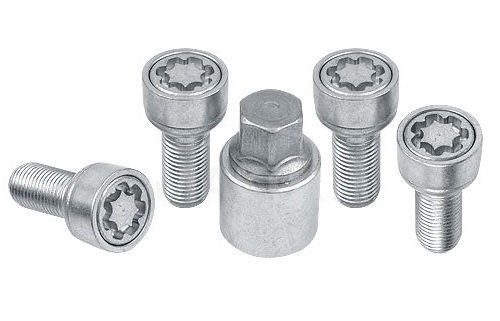 Set suruburi antifurt roti SICUSTAR VN250R13, M12 x 1.50 x 50, hexagon, cheie 17, otel zincat, pentru Skoda, Volkswagen, Seat