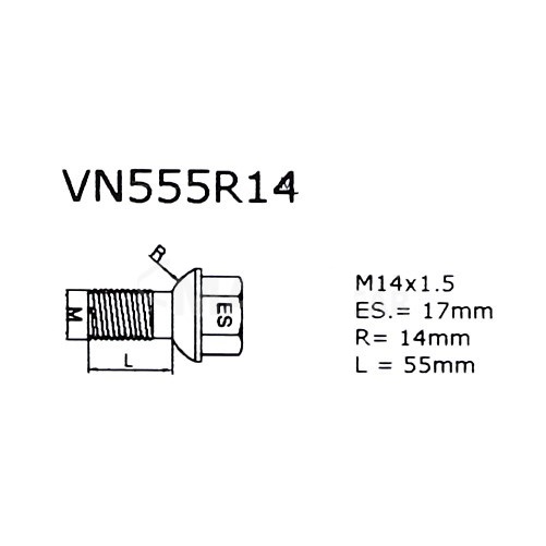 Set suruburi antifurt roti SICUSTAR VN555R14, M14 x 1.50 x 55, hexagon, cheie 17, otel zincat, pentru Mercedes CL, S, ML, GL, GLK