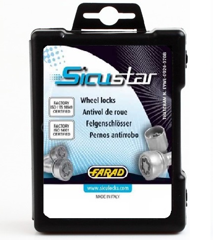 Set suruburi antifurt roti SICUSTAR VN560R13, M14 x 1.50 x 60, hexagon, cheie 17, otel zincat, pentru Audi, Seat, Skoda, Volkswagen, Bentley