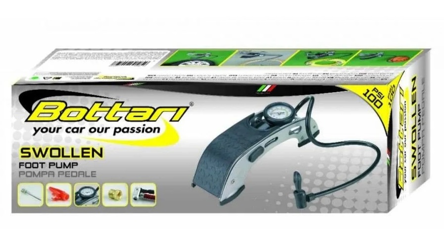 Pompa aer auto de picior BOTTARI Swollen 24059BT, cu manometru, din metal