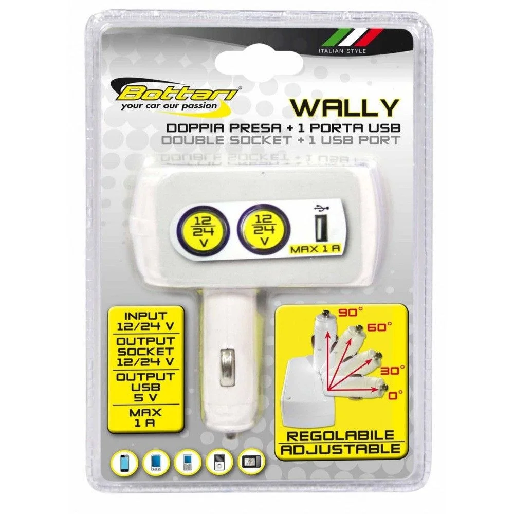 Priza auto cu incarcator BOTTARI 30081BT, cu port USB, alb