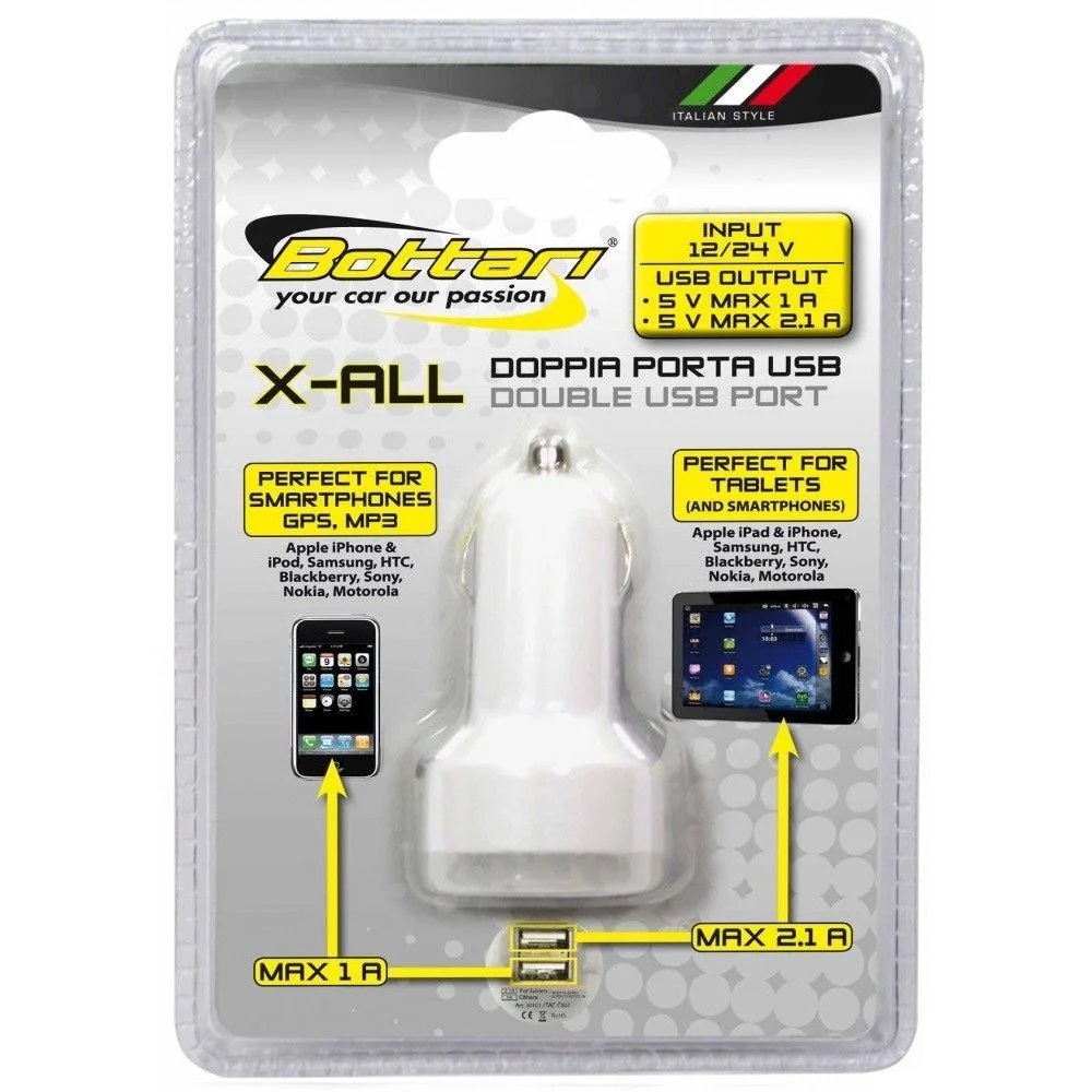 Incarcator auto BOTTARI Dual USB 30103BT, 2.1A, alb