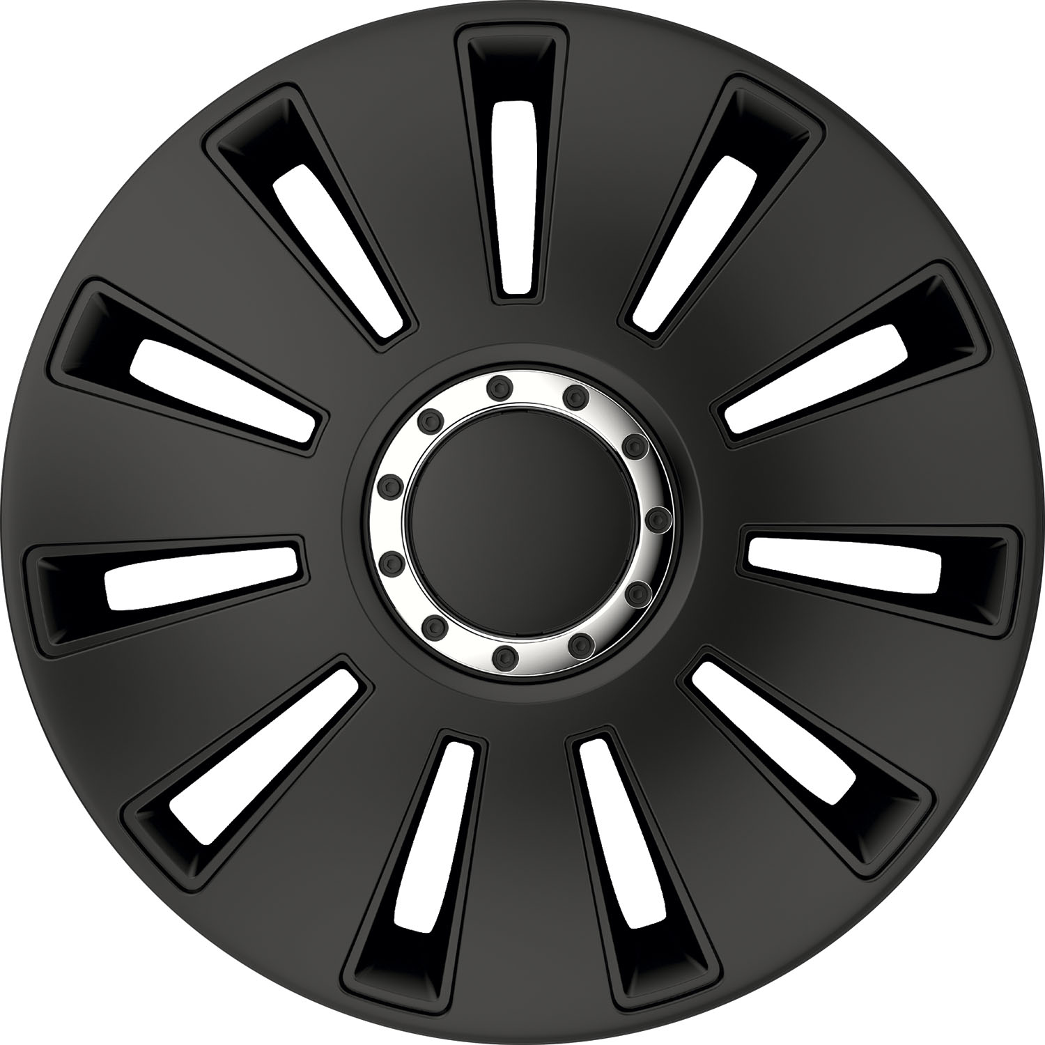 Set 4 capace roti PETEX Silverstone Pro RB531617, plastic ABS, 17 inch, negru, cu inel cromat