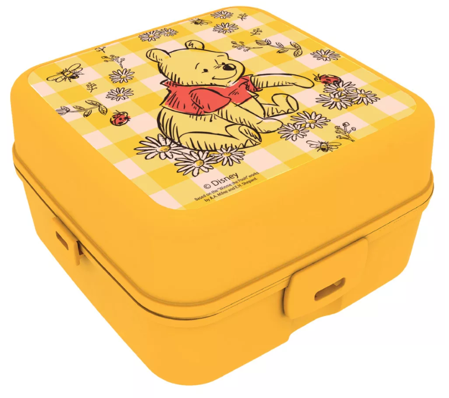 Set 2 piese pentru masa copii DISNEY Winnie the Pooh 838736, sticla de apa 500 ml, cutie de sandwich cu 3 compartimente, volum 1 litru, galben