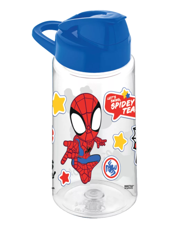 Set 2 piese pentru masa copii DISNEY Spider Man Spidey 838743, sticla de apa 500 ml, cutie de sandwich cu 3 compartimente, volum 1 litru, albastru