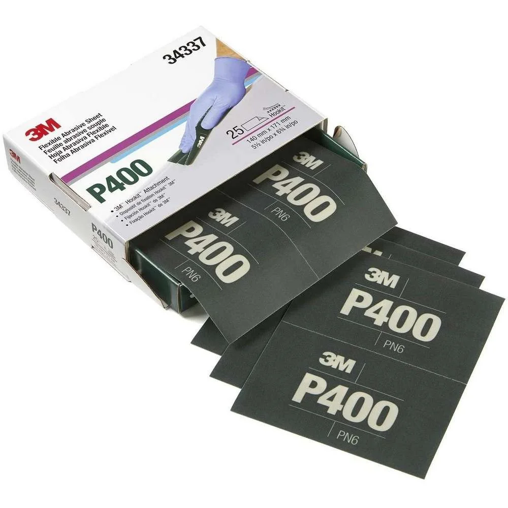 Set 25 coli abrazive flexibile pentru slefuire 3M Hookit 270J 34337, granulatie P400, 171 x 140 mm, pret pe bucata
