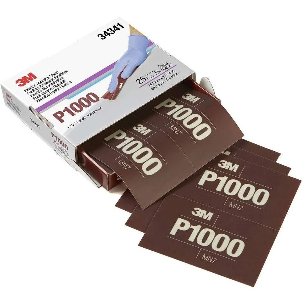 Set 25 coli abrazive flexibile pentru slefuire 3M Hookit 270J 34341, granulatie P1000, 171 x 140 mm, pret pe bucata