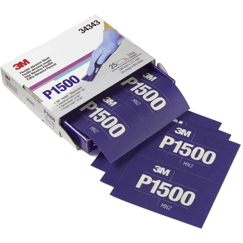Set 25 coli abrazive flexibile pentru slefuire 3M Hookit 270J 34343, granulatie P1500, 171 x 140 mm, pret pe bucata