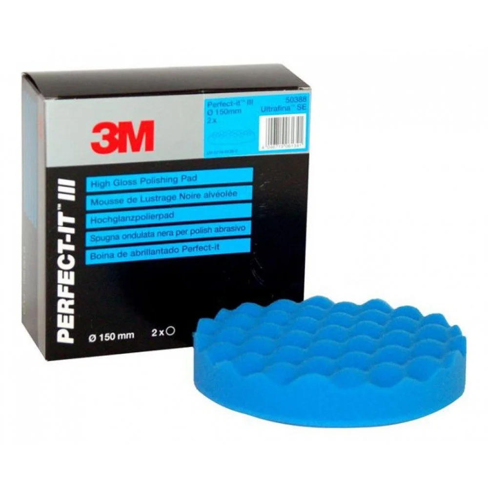 Burete valurit pentru polish finish 3M Perfect-it III Ultrafina High Gloss 50388, 150 mm, albastru