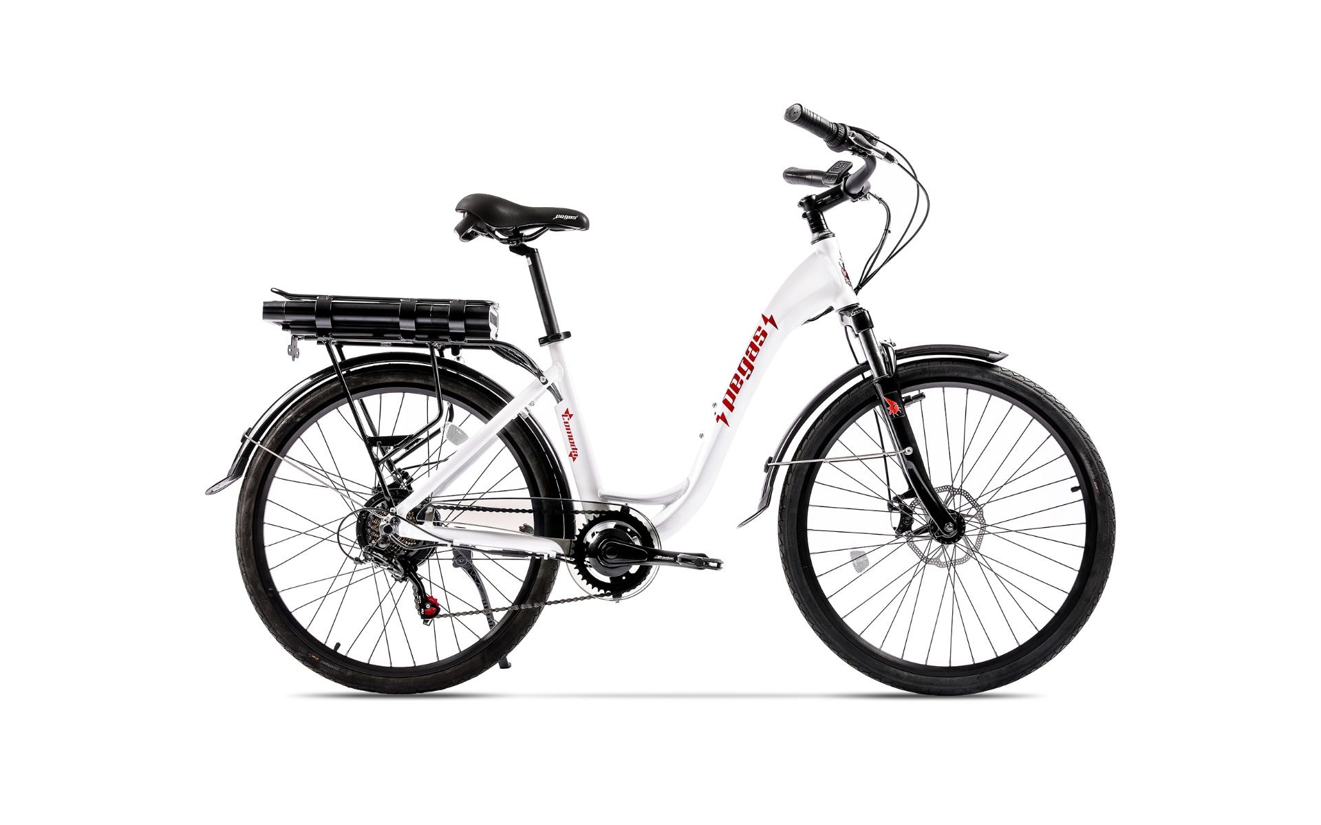 Bicicleta electrica PEGAS Comoda Dinamic, viteza maxima 25 km/h, autonomie pana la 60 km, unisex, alb perlat