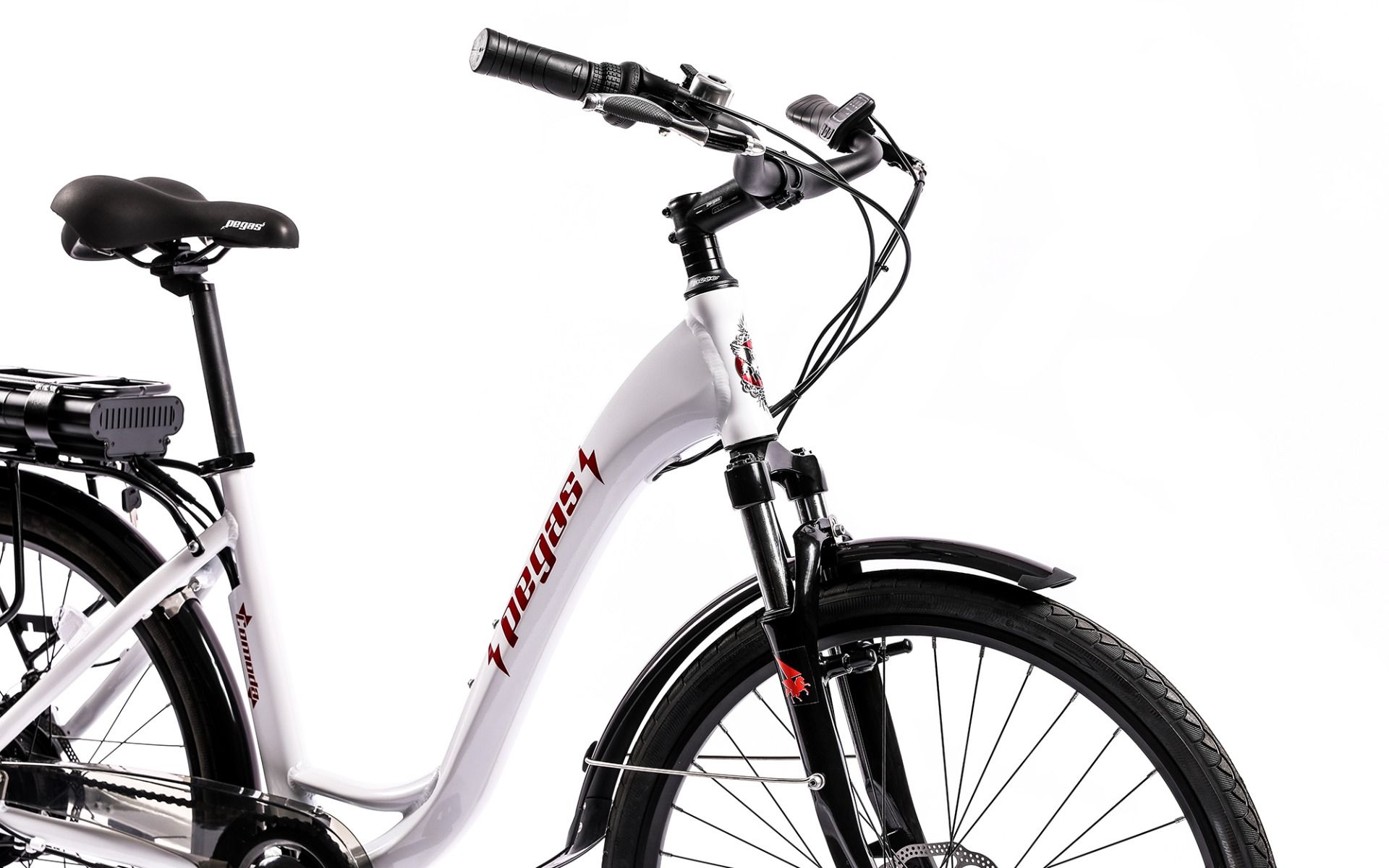 Bicicleta electrica PEGAS Comoda Dinamic, viteza maxima 25 km/h, autonomie pana la 60 km, unisex, alb perlat