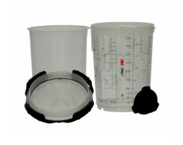 Set 50 pahare de vopsea cu capace 3M PPS 2.0 26112, 400 ml, cana mixare, filtru 200 microni, cu 32 dopuri