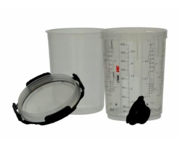 Set 50 pahare de vopsea cu capace 3M PPS 2.0 26112, 400 ml, cana mixare, filtru 200 microni, cu 32 dopuri