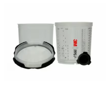 Set 50 pahare de vopsea cu capace 3M PPS 2.0 STD 26030, 650 ml, cana mixare, filtru 80 microni, cu 32 dopuri