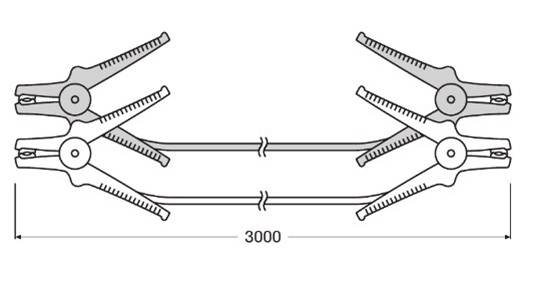 Set 2 cabluri de curent, pornire auto, OSRAM OSC160, voltaj 6/12V, 300 A, lungime 3 metri, 16 mm, cleme tip crocodil izolate