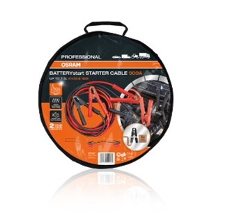 Set 2 cabluri de curent profesionale, pornire auto, OSRAM OSC350, voltaj 12/24V, 900 A, lungime 4.5 metri, 35 mm, cleme tip crocodil izolate