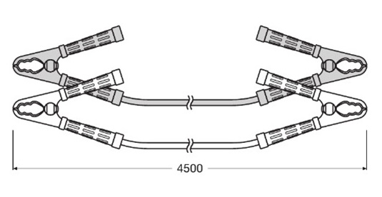 Set 2 cabluri de curent profesionale, pornire auto, OSRAM OSC350, voltaj 12/24V, 900 A, lungime 4.5 metri, 35 mm, cleme tip crocodil izolate