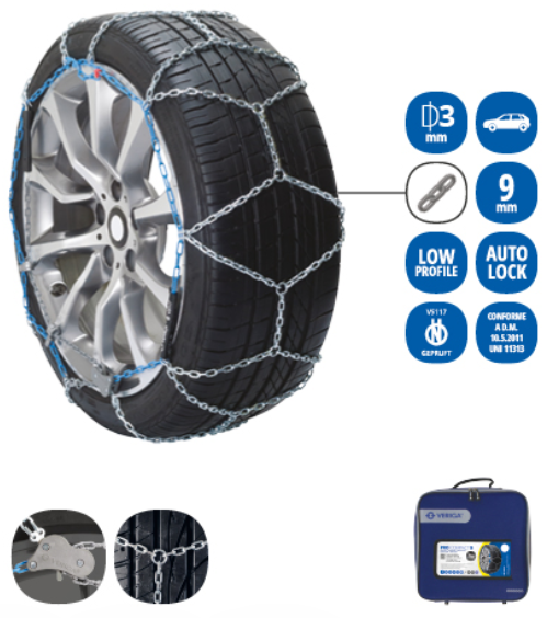 Set 2 lanturi antiderapante VERIGA Pro Compact 9-040, grosime lant 9 mm, R13-R15, geanta transport, pentru autoturisme