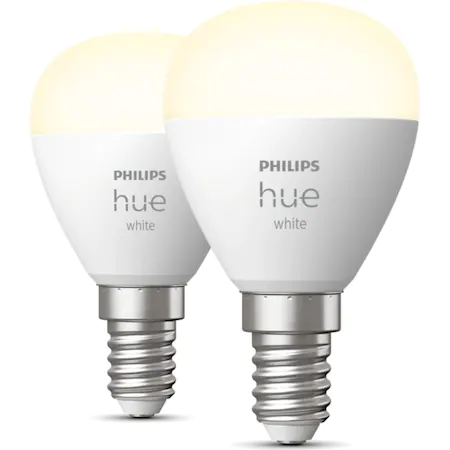 Set 2 becuri LED inteligente PHILIPS 000008719514356771, Hue P45, Bluetooth, Zigbee, lustra, E14, 5.7 W, 470 lm, lumina alba calda 2700 K