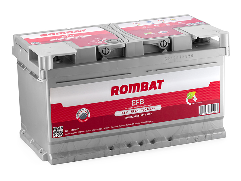 Baterie auto ROMBAT EFB Start-Stop 57511A0076, 75 Ah, 760 A, 12 V, 315 x 175 x 190 mm
