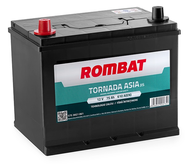 Baterie auto ROMBAT TORNADA ASIA 57536G1061, 75 Ah, 610 A, 12 V, 259 x 178 x 222 mm, borna dreapta minus