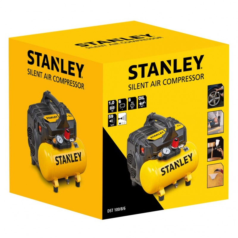 Compresor silent STANLEY DST 100/8/6, 6 L, 1 cp, 750 W, 8 bar
