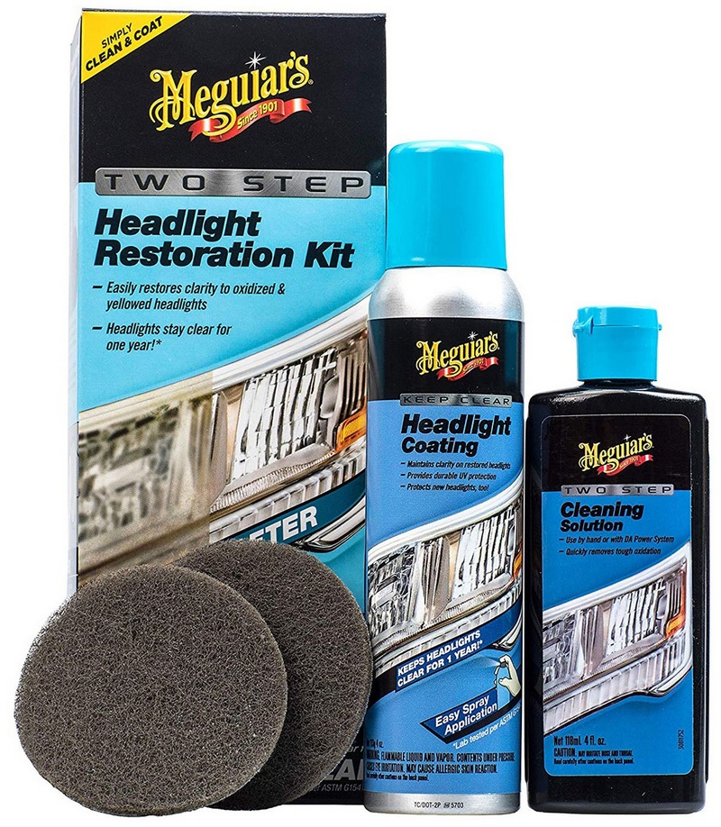 Kit polish faruri MEGUIARS Two Step HeadLight Restoration, 115 ml/ 120 ml, cu tampon aplicare
