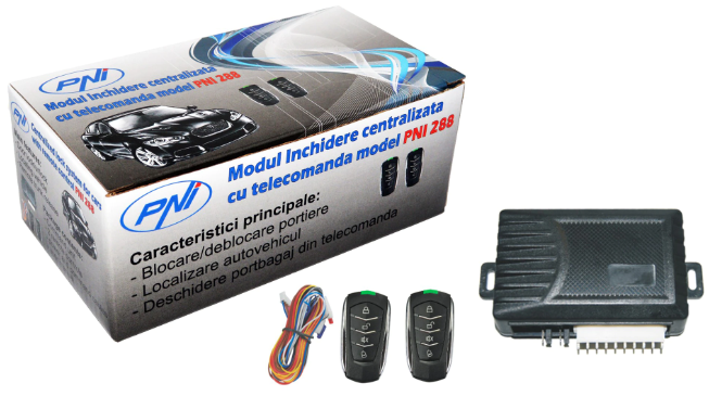 Modul inchidere centralizata PNI 288, 12 Vcc, cu telecomanda, functii blocare/deblocare, localizare, deschidere portbagaj