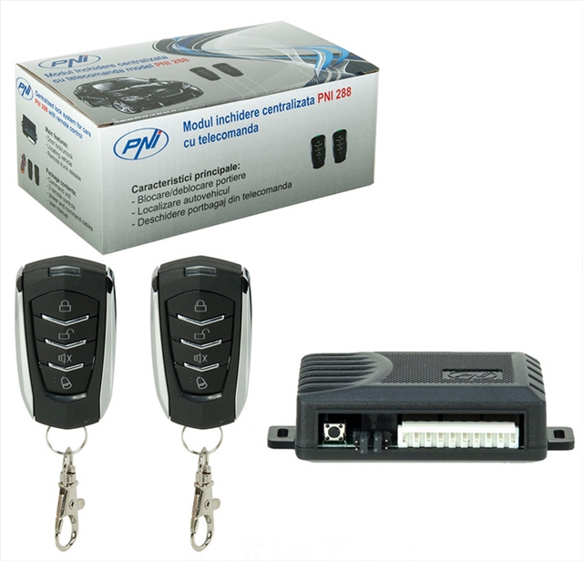 Modul inchidere centralizata PNI 288, 12 Vcc, cu telecomanda, functii blocare/deblocare, localizare, deschidere portbagaj