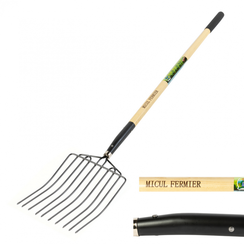 Furca pentru gunoi MICUL FERMIER GF-2449, pentru grajd, 10 dinti, maner lemn, lungime 1600 mm