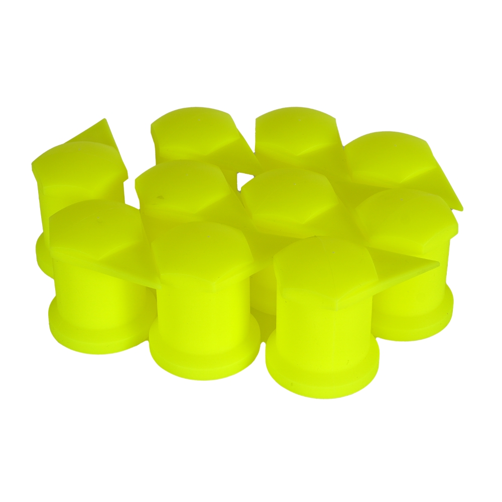 Set 10 capace pentru prezoane roata, cu indicator, MEGA DRIVE NW33/Z/Y/NEON WSG, 33 mm, galben neon, din plastic
