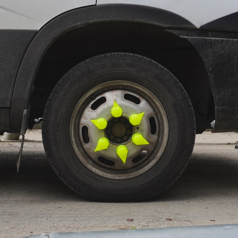 Set 10 capace pentru prezoane roata, cu indicator, MEGA DRIVE NW33/Z/Y/NEON WSG, 33 mm, galben neon, din plastic