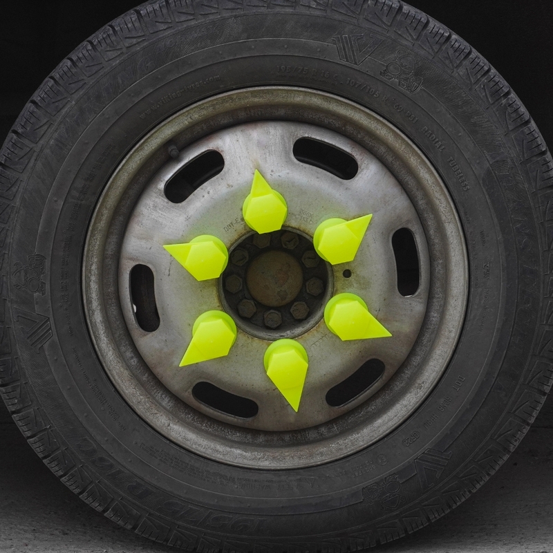 Set 10 capace pentru prezoane roata, cu indicator, MEGA DRIVE NW33/Z/Y/NEON WSG, 33 mm, galben neon, din plastic
