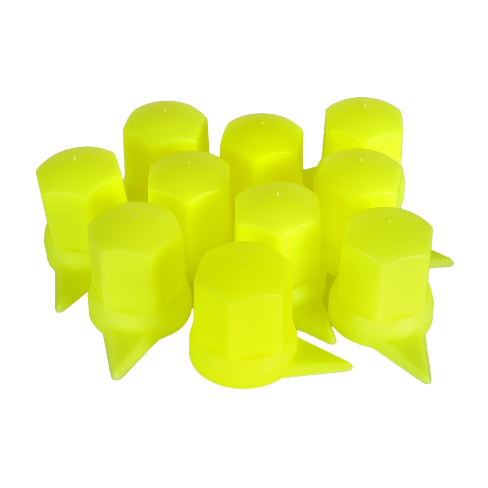 Set 10 capace pentru prezoane roata, cu indicator, MEGA DRIVE NW33 Z/Y/NEON WS, 33 mm x 54.5 mm, galben neon, din plastic