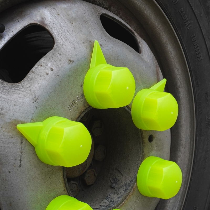 Set 10 capace pentru prezoane roata, cu indicator, MEGA DRIVE NW33 Z/Y/NEON WS, 33 mm x 54.5 mm, galben neon, din plastic