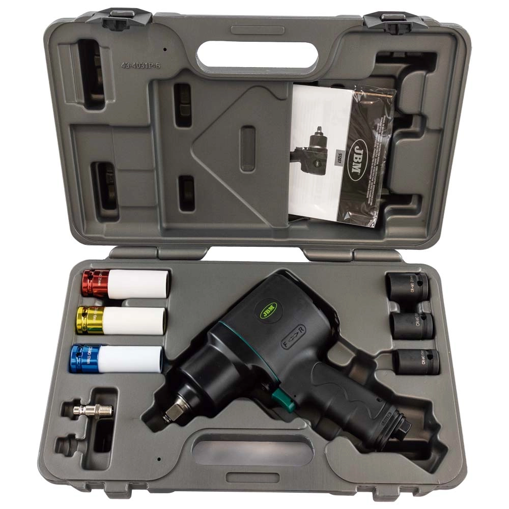 Set pistol pneumatic de impact JBM Composite 51207, chei tubulare, prindere 1/2 inch, cutie transport
